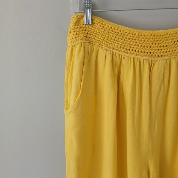 Rosidam Women's Size L-XL Pants Bohemian Linen Hippie Yellow Mesh Button Elastic - Picture 8 of 15